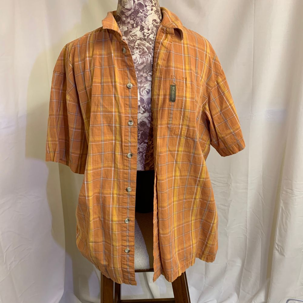 Mens Colombia Button Down L Shirt Orange Plaid
